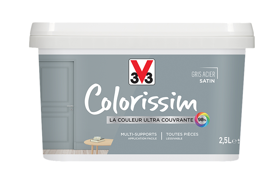 Peinture multisupport Colorissim gris acier satin 2,5L - V33