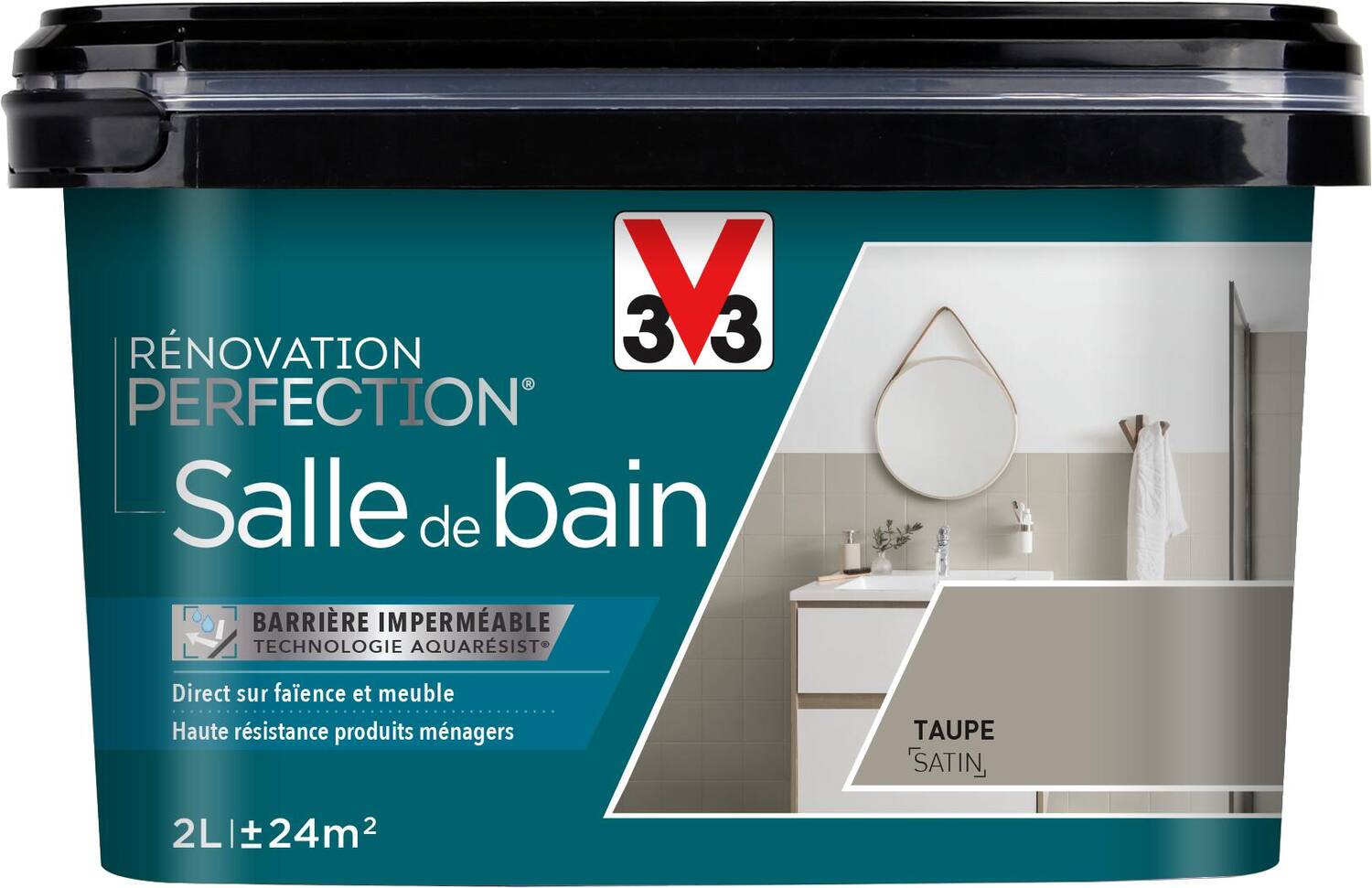 Peinture rénovation salle de bain Perfection taupe satin 2L - V33