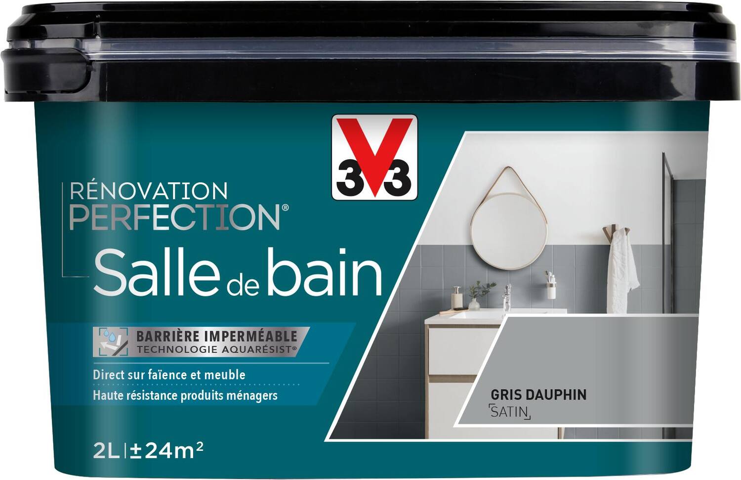 Peinture rénovation salle de bain Perfection gris dauphin satin 2L - V33