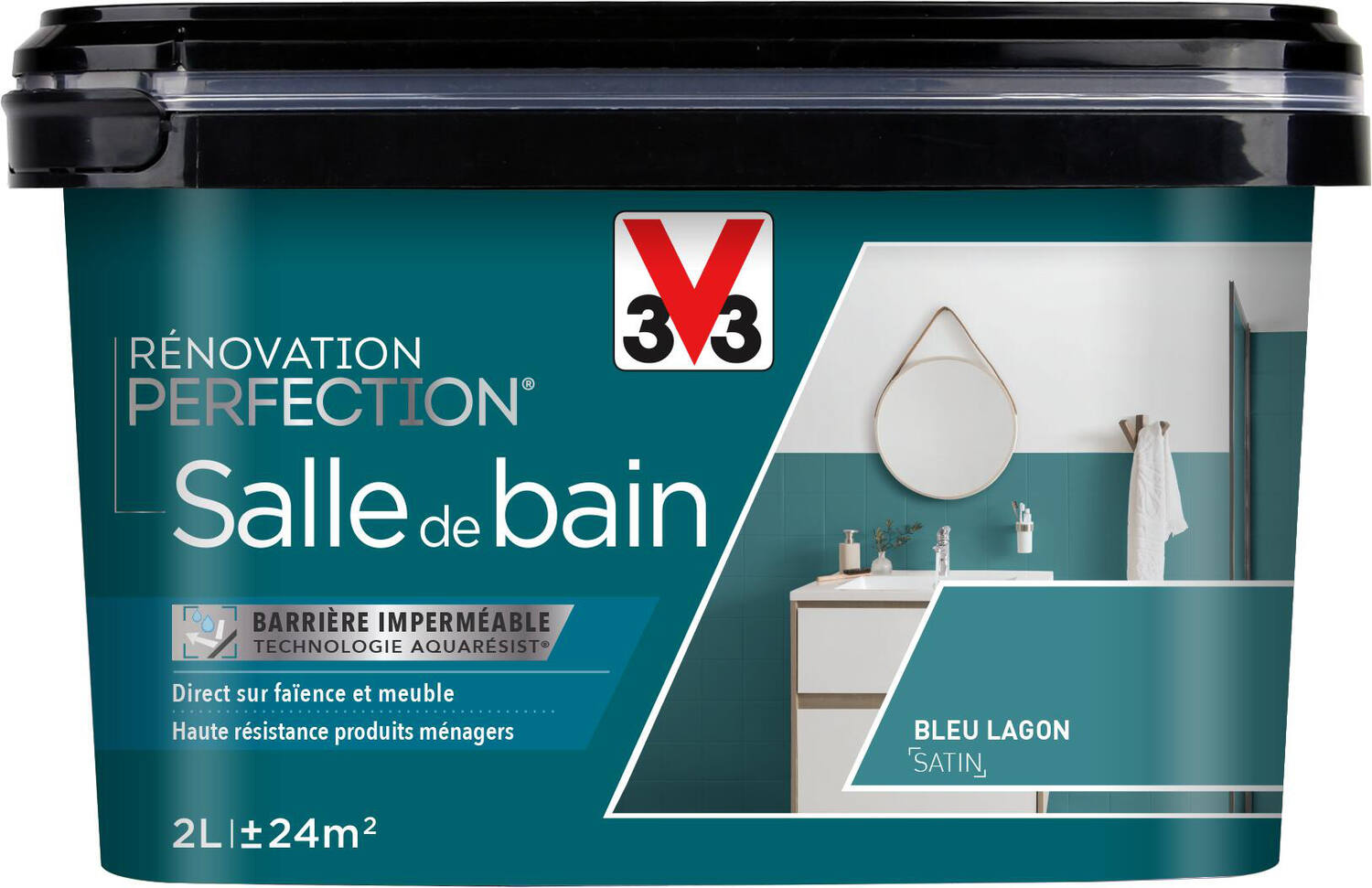 Peinture rénovation salle de bain Perfection bleu lagon satin 2L - V33