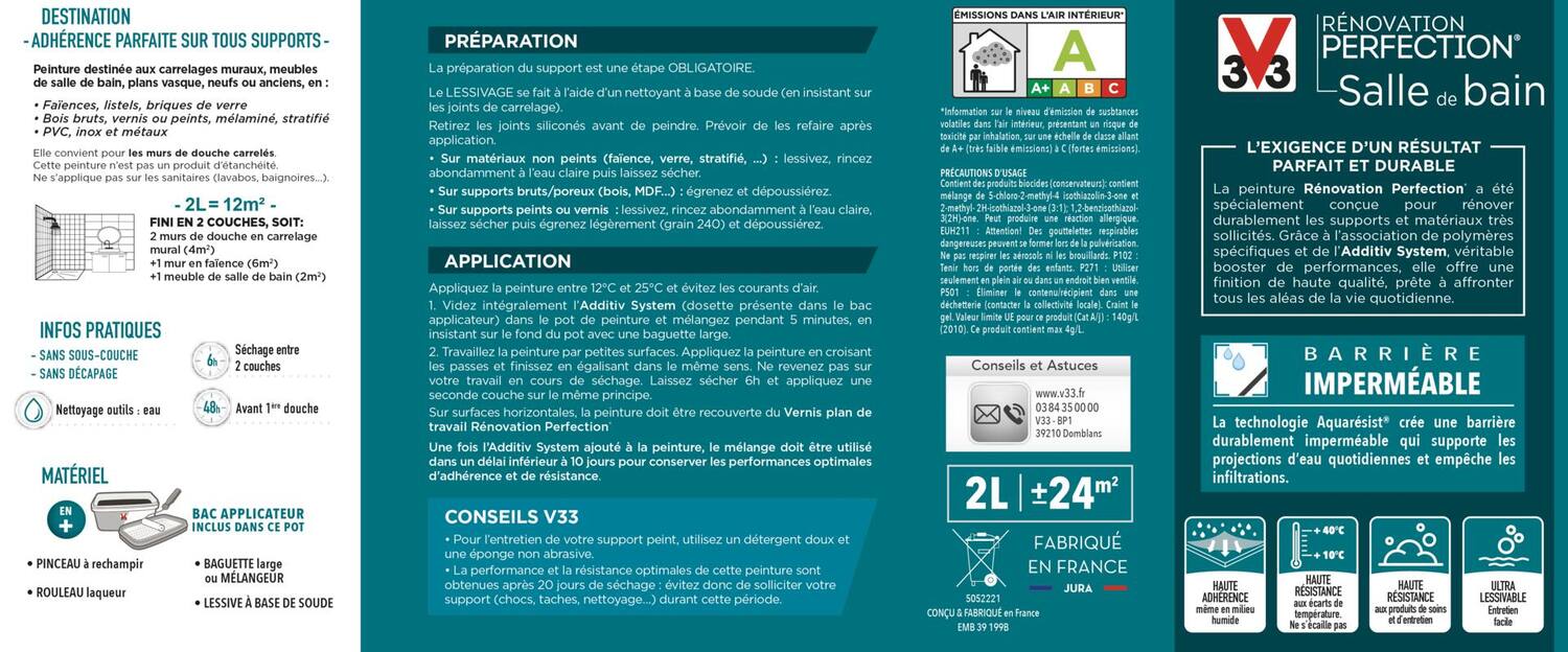 Testeur rénovation salle de bain blanc satin testeur 75ml - V33