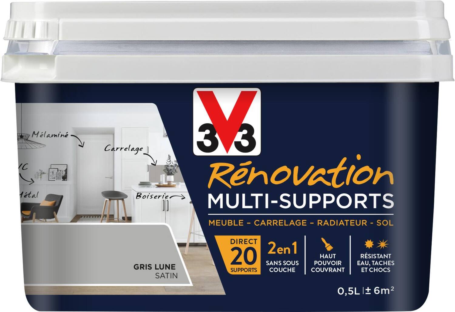 Peinture Rénovation Multisupport gris lune satin 0,5L - V33