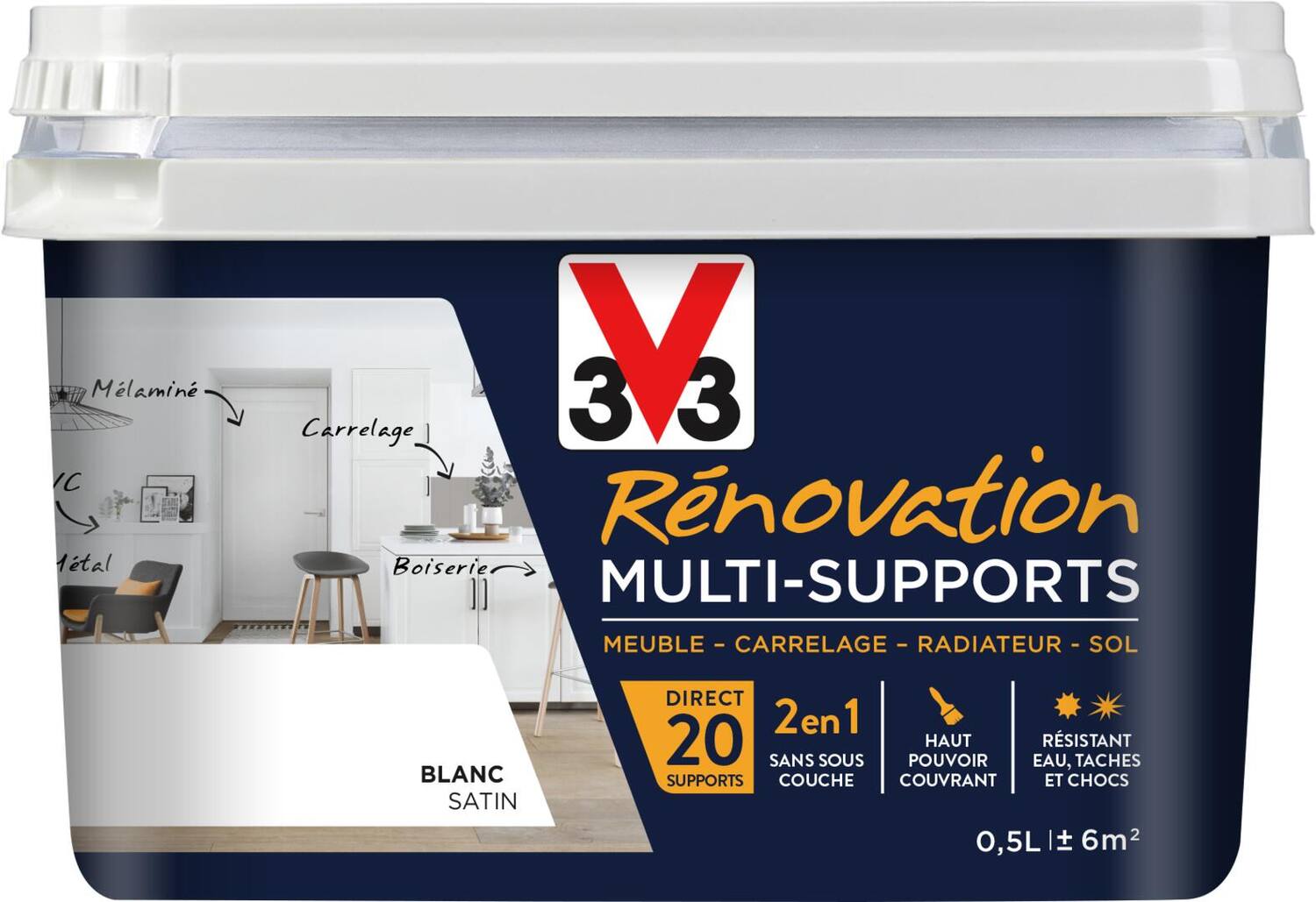 Peinture Rénovation Multisupport blanc satin 0,50 L - V33