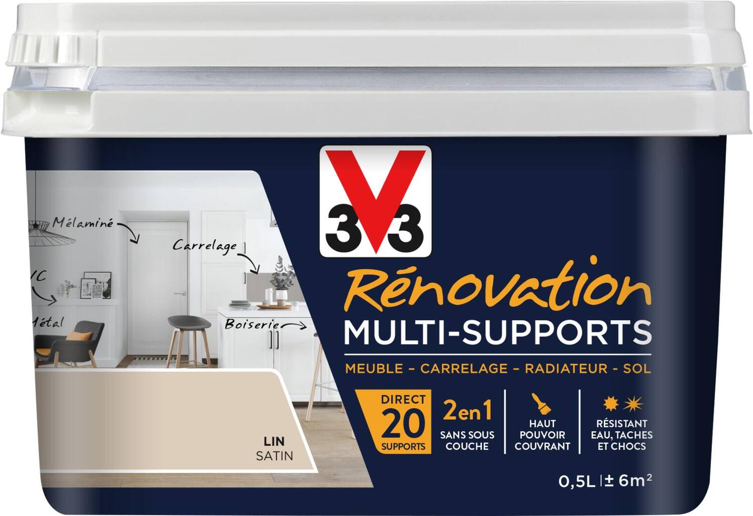 Peinture Rénovation Multisupport lin satin 0,5L - V33