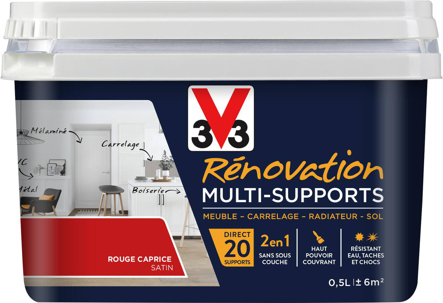 Peinture Rénovation Multisupport rouge caprice satin 0,5L - V33