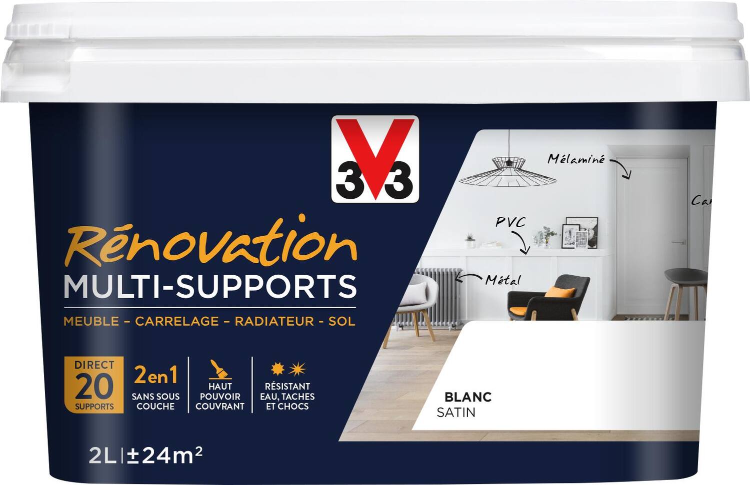 Peinture Rénovation Multisupport blanc satin 2L - V33