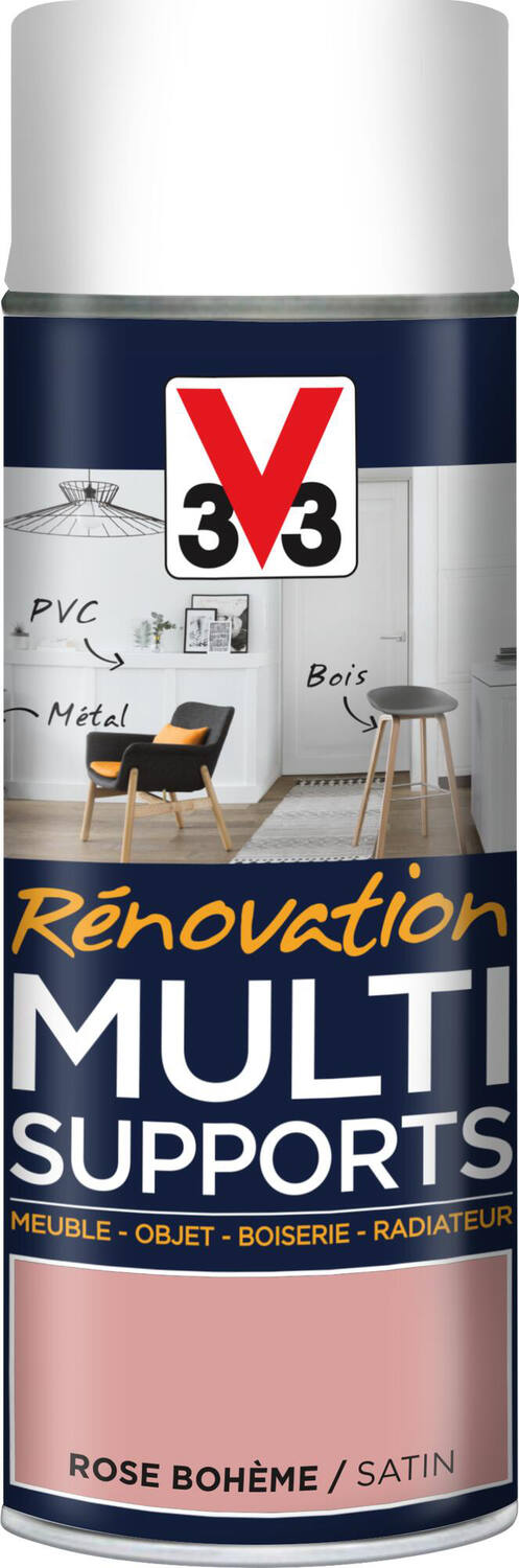 Peinture Rénovation Multisupport rose bohême satin aérosol 400 ml - V33