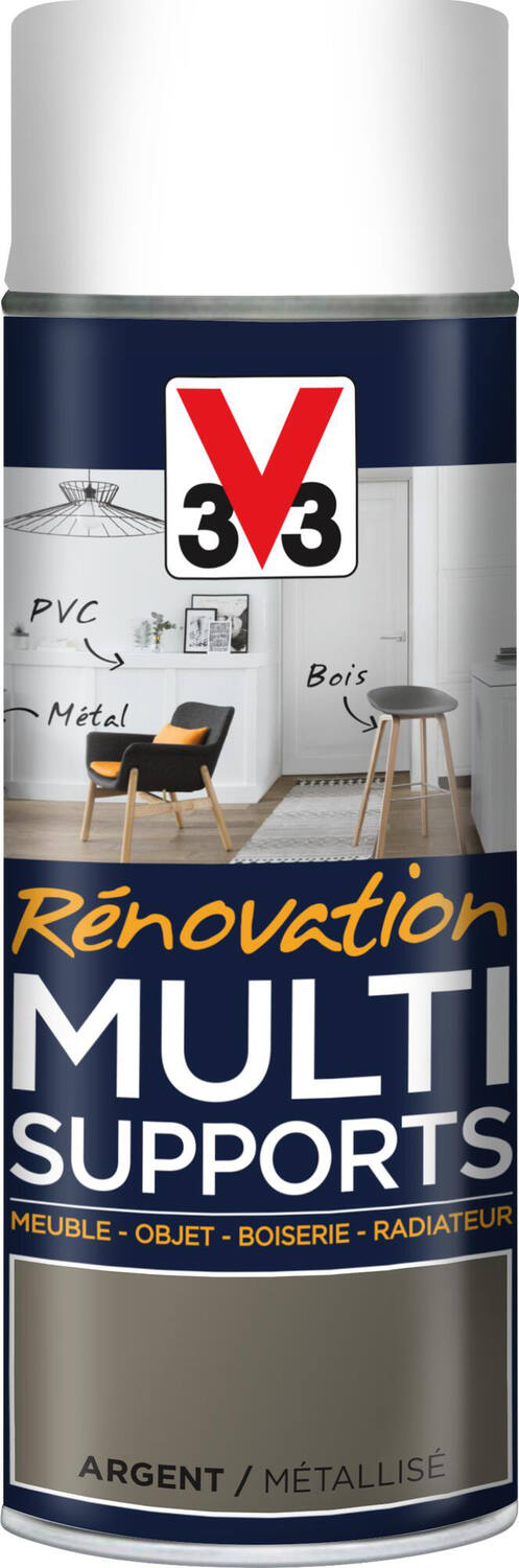 Peinture Rénovation Multi support argent satin aérosol 400 ml - V33