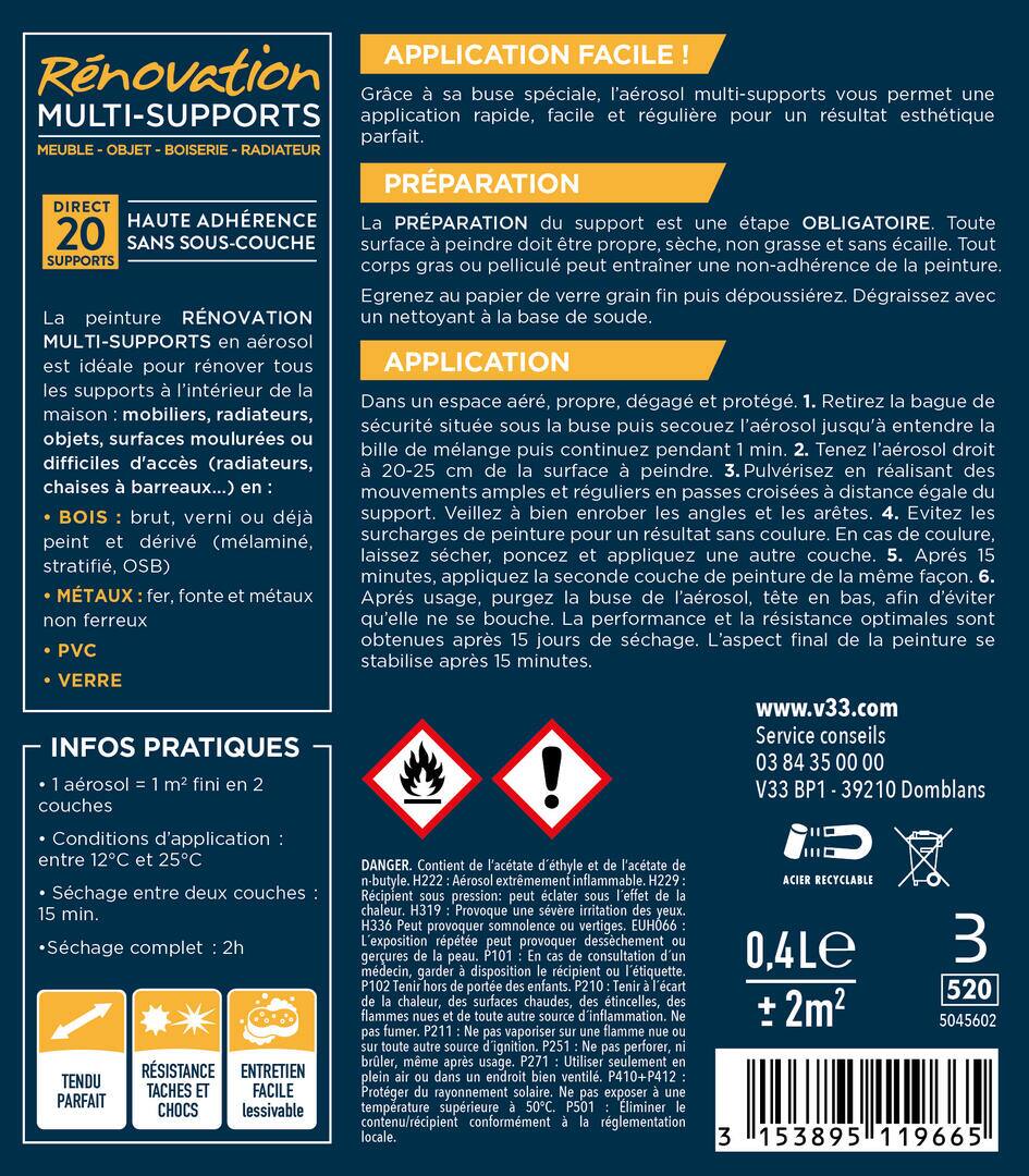 Peinture Rénovation Multisupport fonte satin aérosol 400 ml - V33