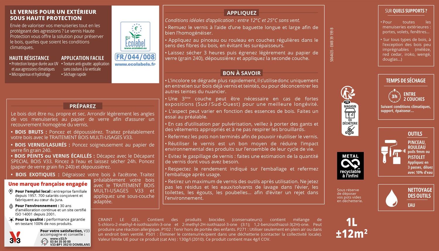 Vernis Haute Protection Ecolabel chêne clair Satin 1L - V33