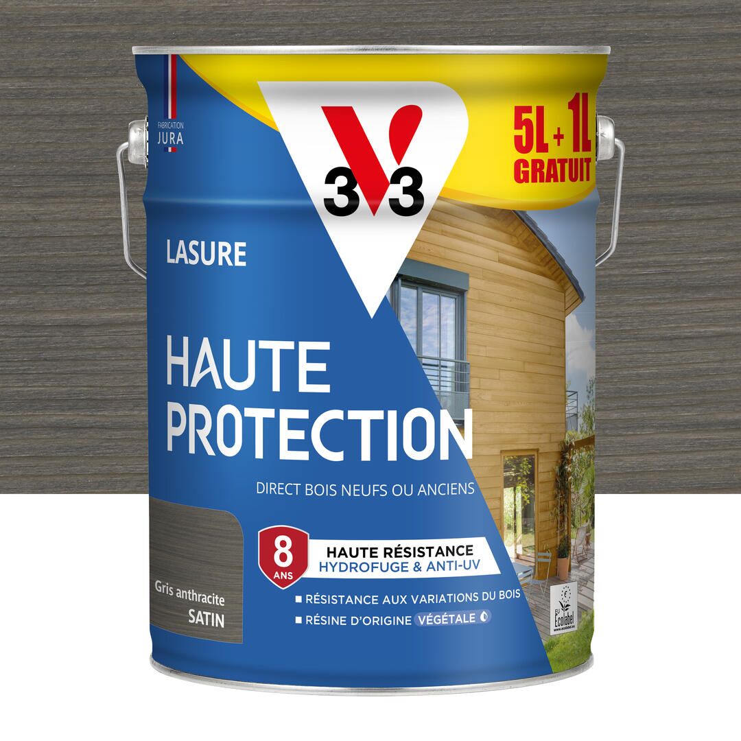 Lasure haute protection 5 l anthracite + 1 l offert