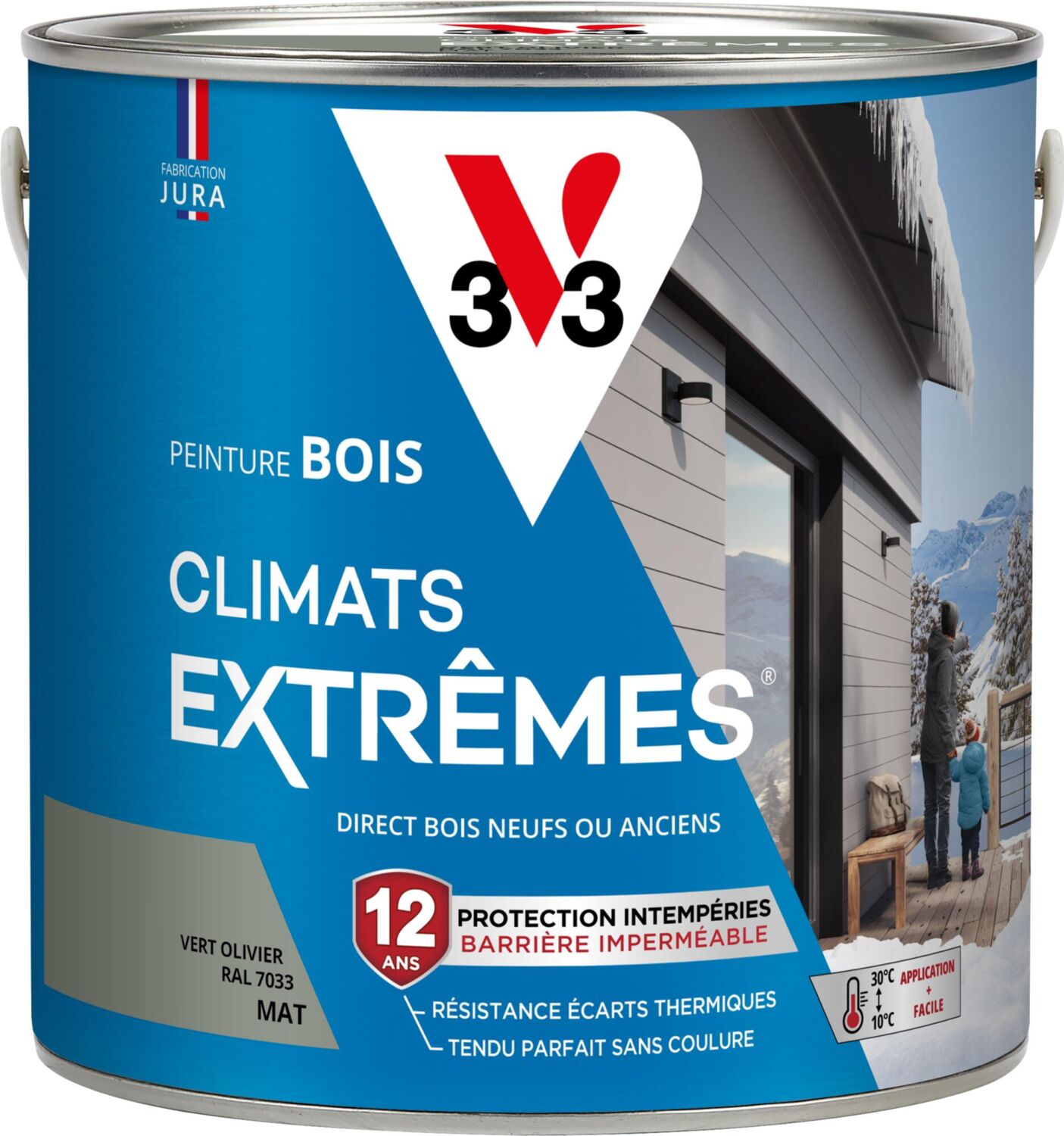 Peinture bois Climats Extrêmes vert olivier mat 2L - V33