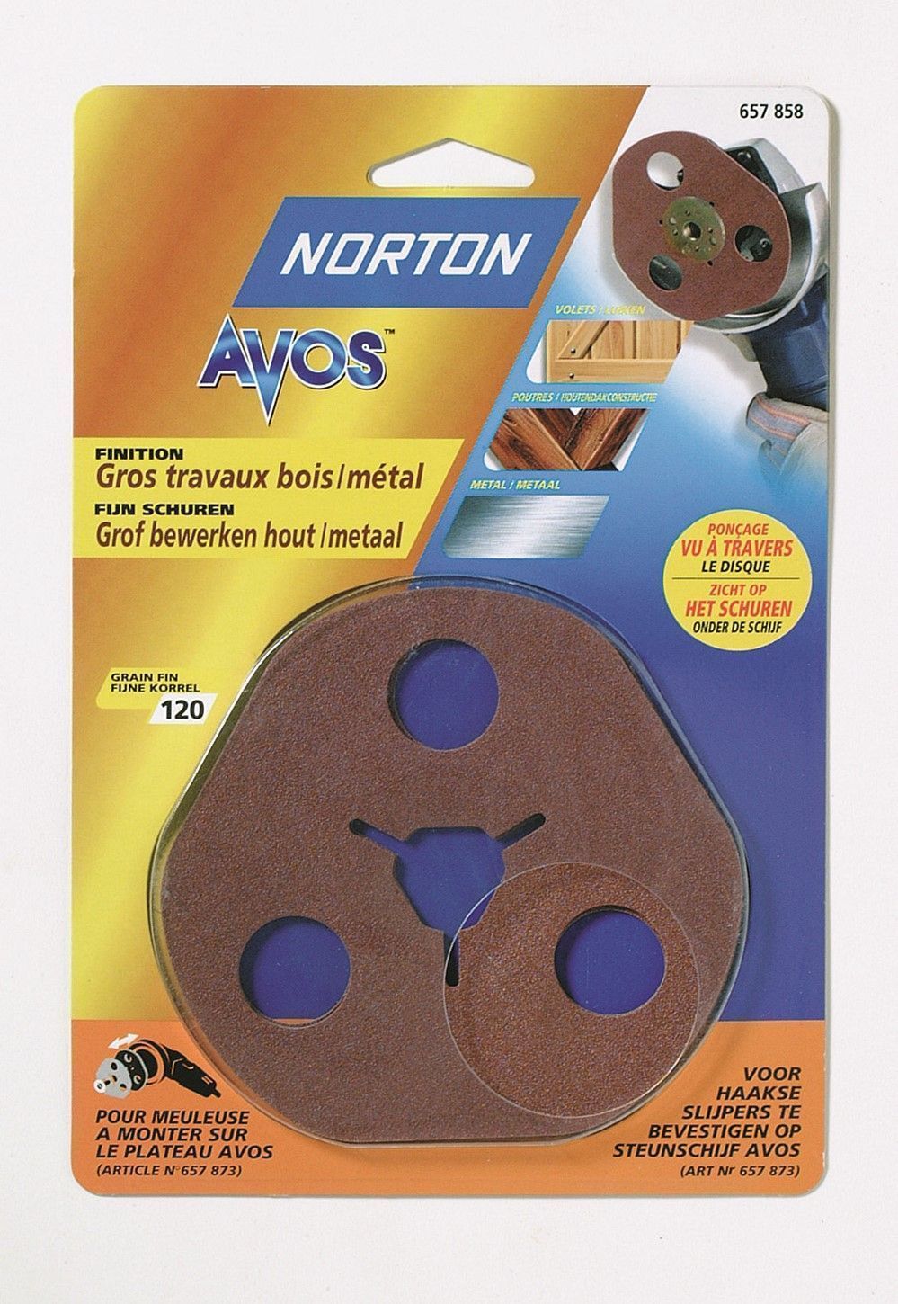 Lot de 3 disques Avos D115 Grain 50 sur meuleuse d'angle