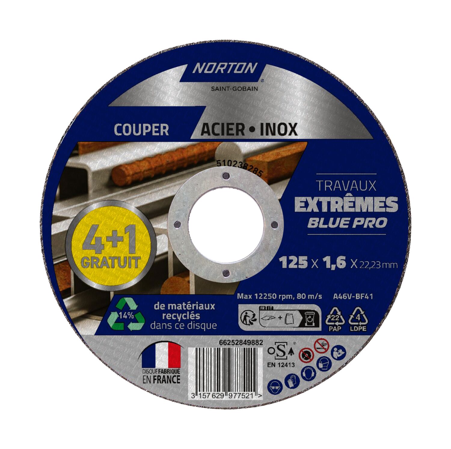 Disque métal/inox 4+1 Extrême 125x1,6mm - NORTON