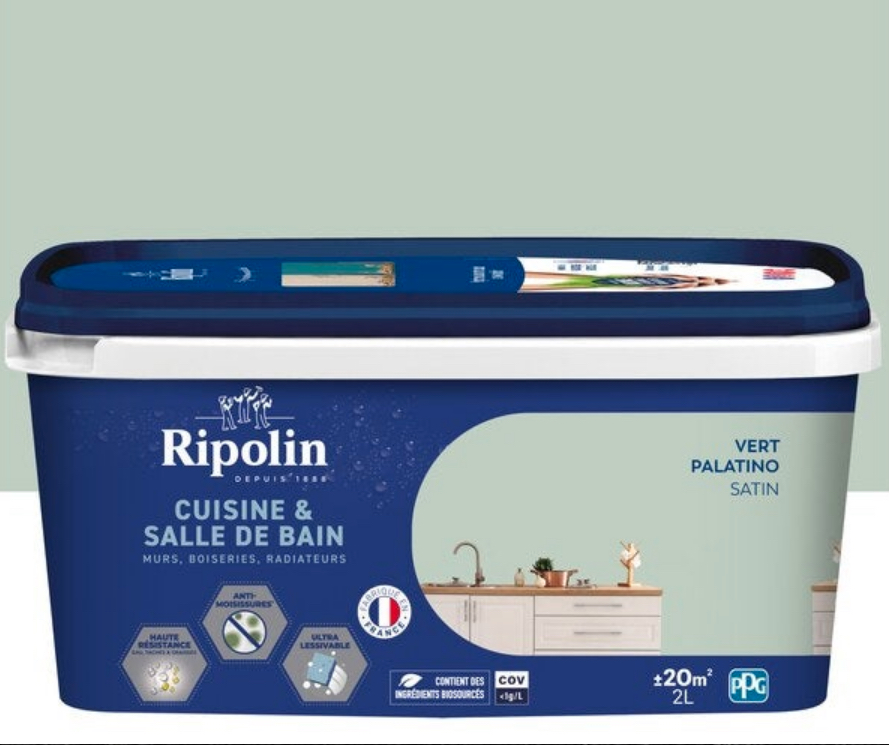 Peinture cuisine/bain 2 l vert palatino satin
