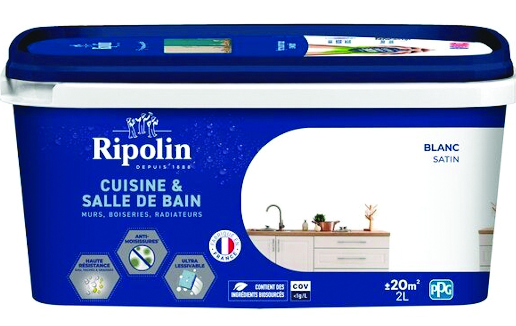 Peinture cuisine/bain 2 l blanc satin