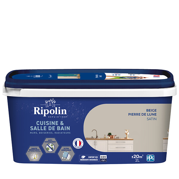 Peinture cuisine/bain 2 l beige pierre de lune satin