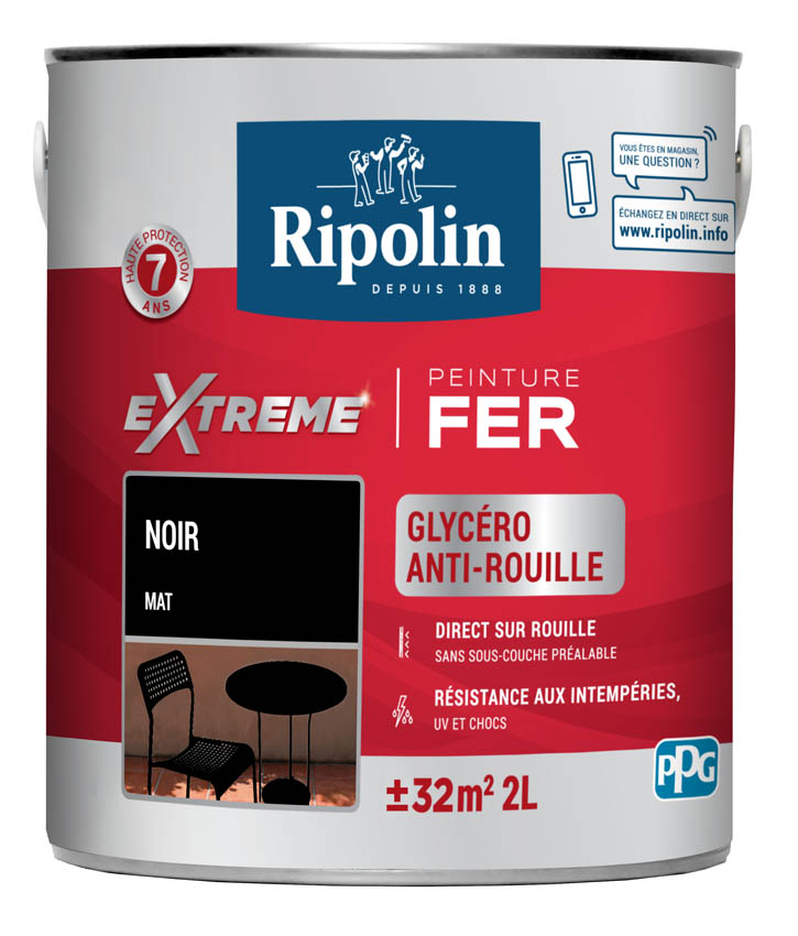 Peinture Extrême fer 2L mat noir RIPOLIN