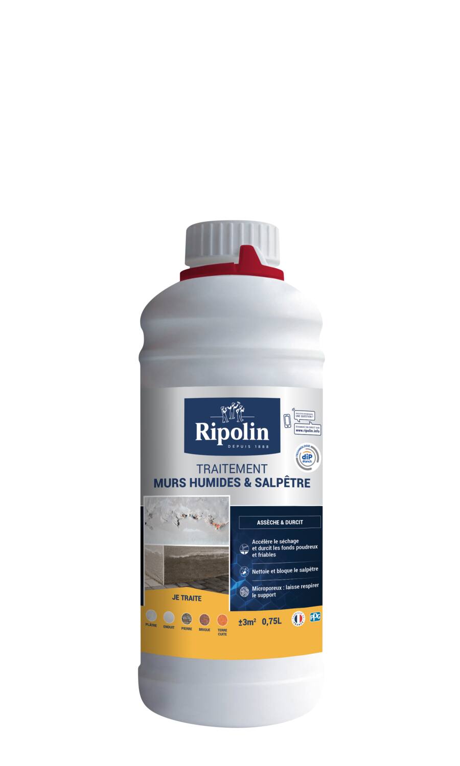 Traitement murs humides et salpêtre incolore 0,75L - RIPOLIN
