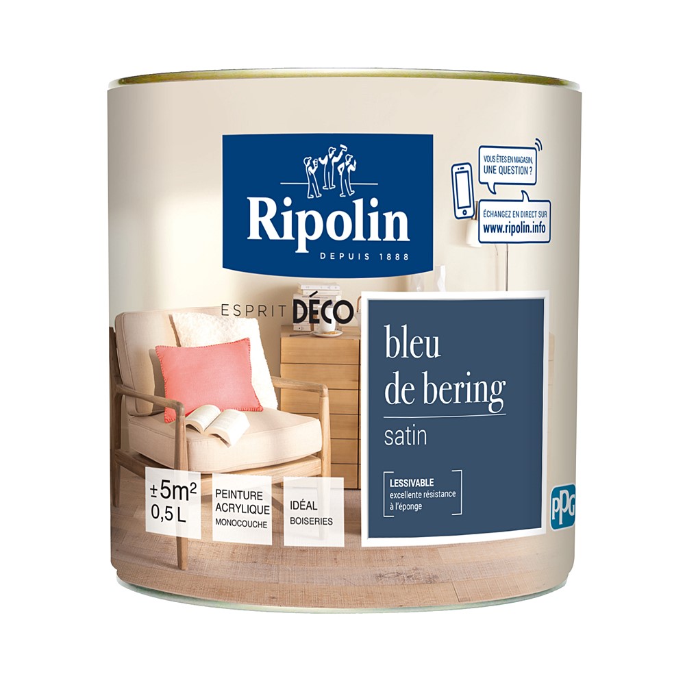Peinture multisupport Esprit déco satin 0,5L bleu de bering RIPOLIN