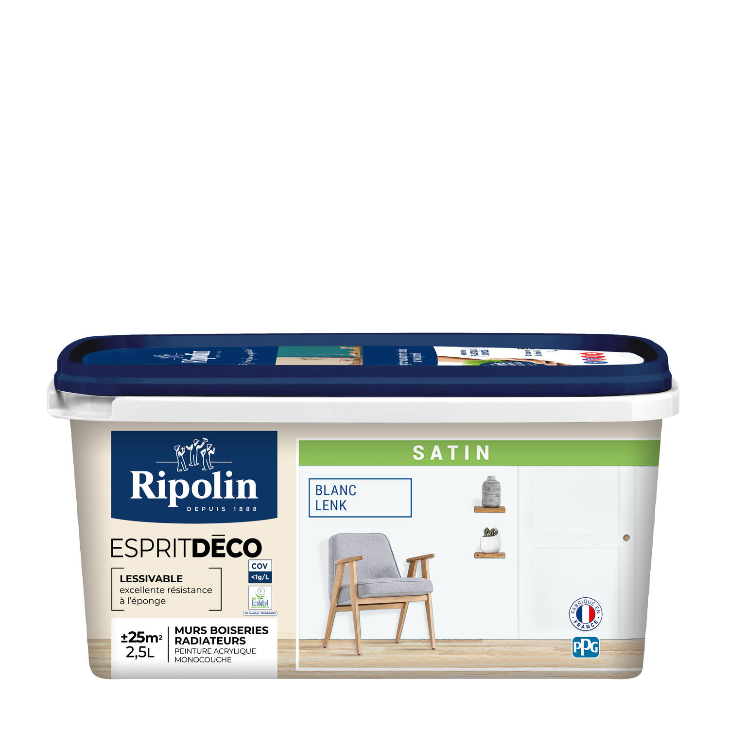 Peinture esprit-déco blanc lenk satin 2,5L - RIPOLIN