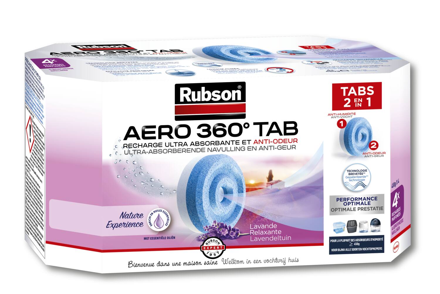 4 recharges absorbeur d'humidité Aero 360° lavande - RUBSON