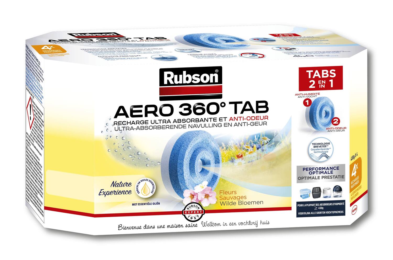 4 recharges Fleurs Sauvages Absorbeur d'Humidité Aéro 360° - RUBSON