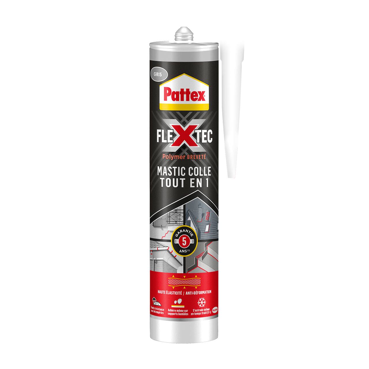 Mastic colle tout en 1 gris 389g Flextec - PATTEX