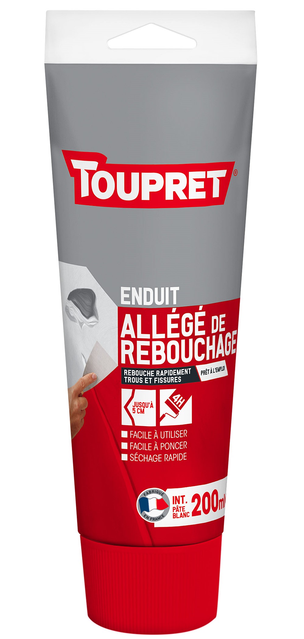 Enduit de rebouchage pâte allégée tube 200 mL blanc - TOUPRET
