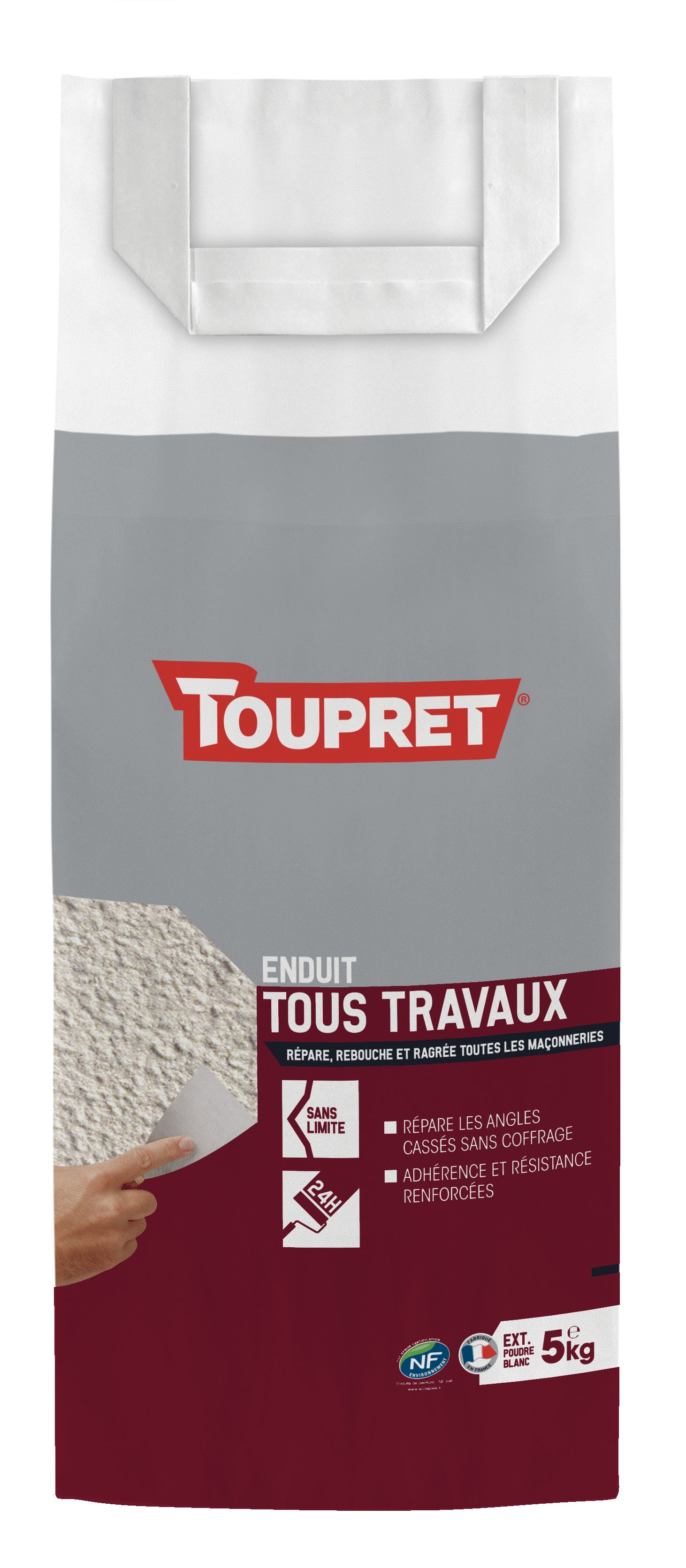 Enduit Tous travaux poudre 5 kg blanc - TOUPRET