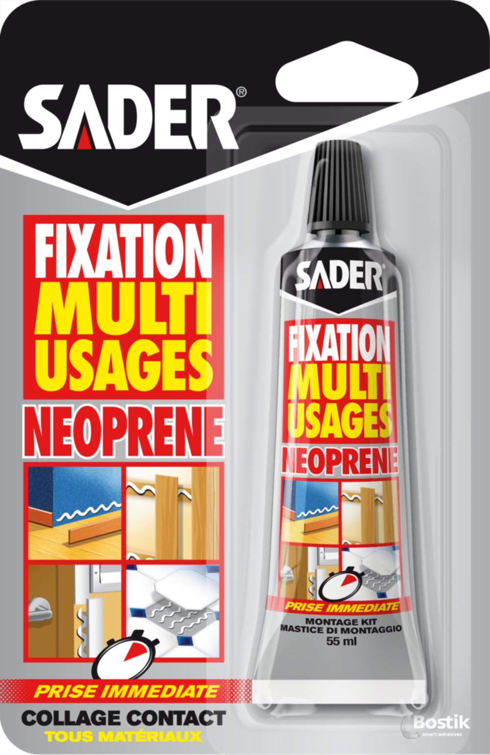 Colle Mastic de Fixation Multiusage Néoprène Tube sous blister 55ml - SADER
