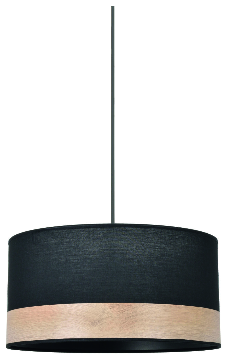 Suspension luminaire Raïto Ø38 E27 100W coton noir/effet bois - COREP