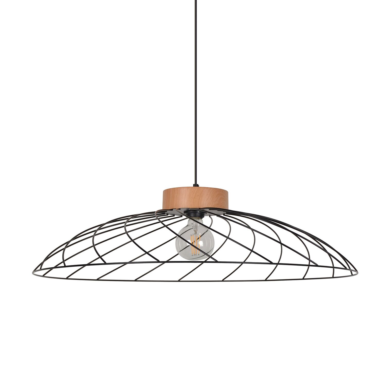 Suspension Kento dôme spirale métal/effet bois Ø78xH.14,50cm  noir - COREP