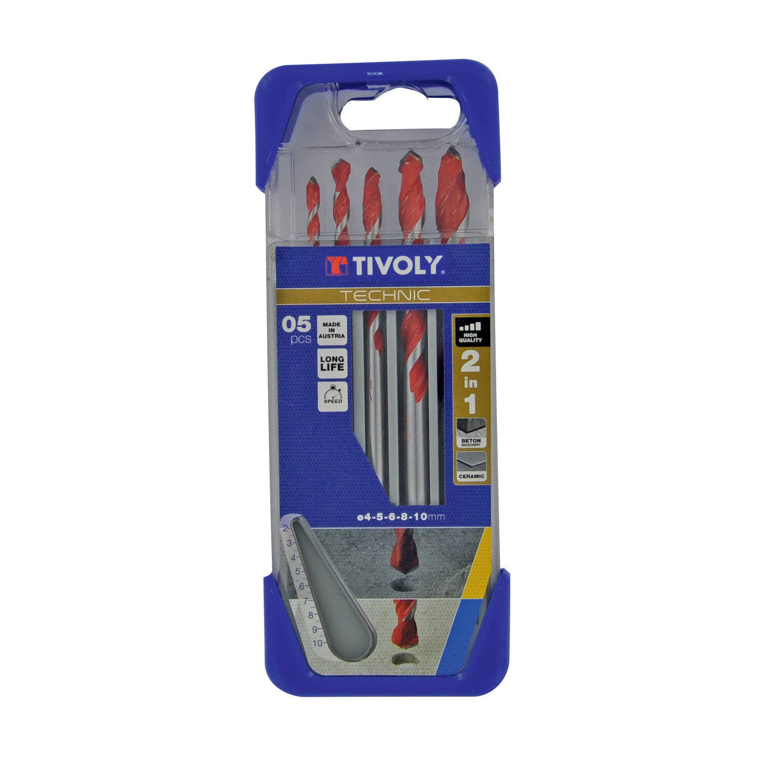 Coffret 5 forets béton/carrelage Technic Ø4-5-6-8-10 mm - TIVOLY