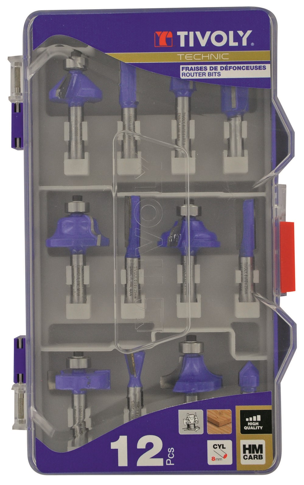 12 fraises de défonceuse de formes assorties, queue 8 mm - TIVOLY
