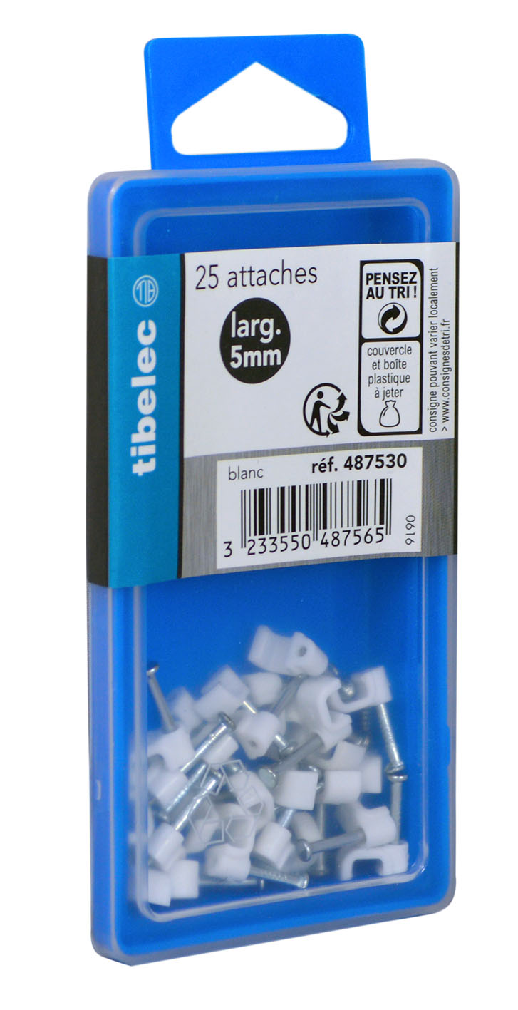 Attaches plates à clou 5 mm blanches TIBELEC