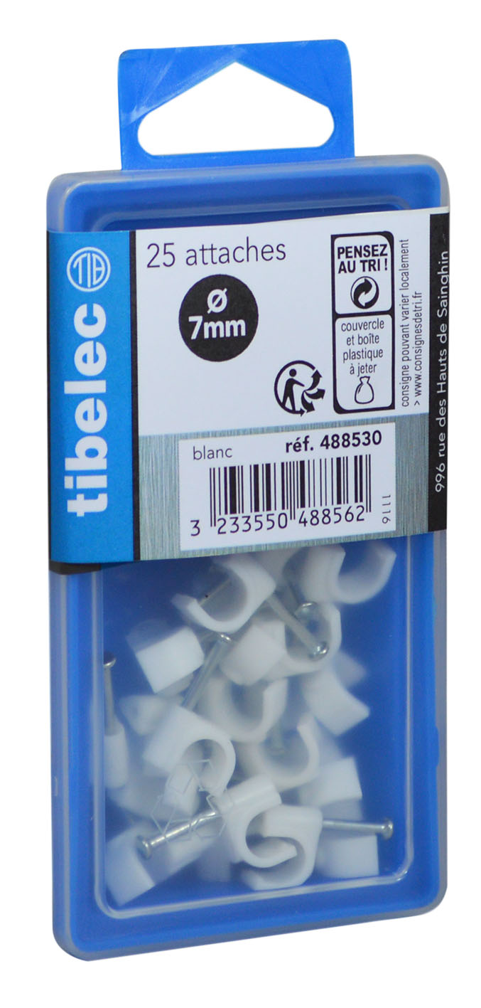 Attaches rondes à clou Ø 7 mm blanches 25 pcs TIBELEC