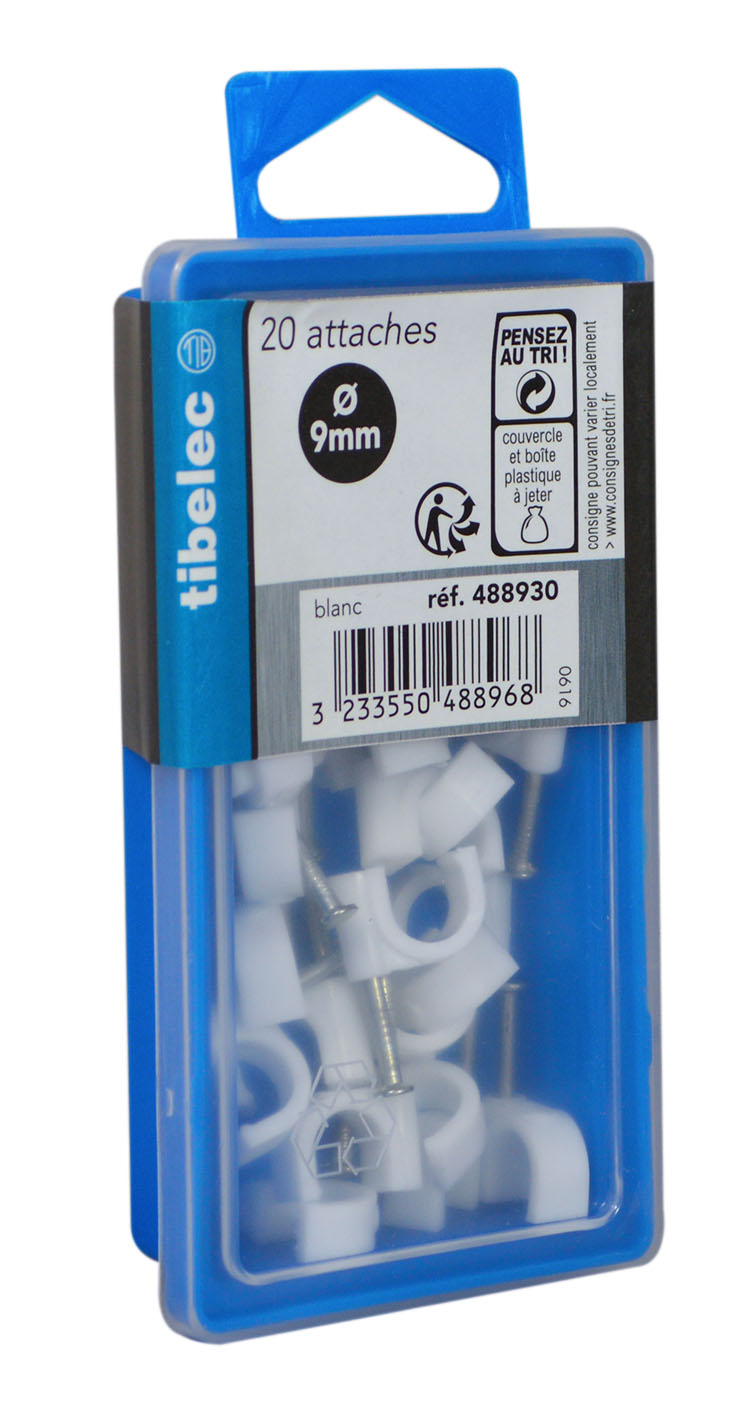 Attaches rondes à clou Ø 9 mm blanches 20 pcs TIBELEC