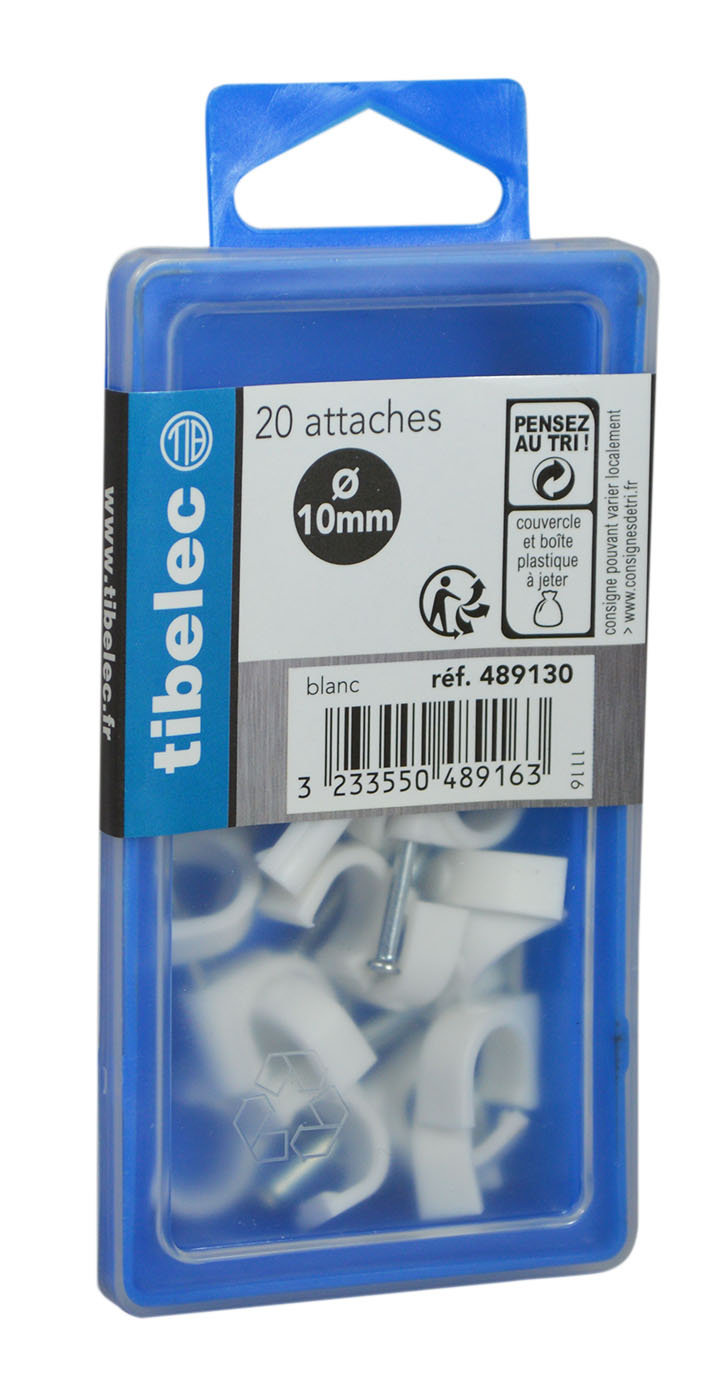 Attaches rondes à clou Ø 10 mm blanches 20 pcs TIBELEC