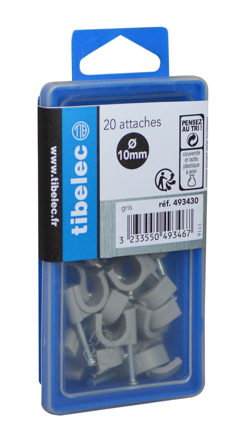 Attaches rondes à clou Ø 10 mm grises 20 pcs TIBELEC