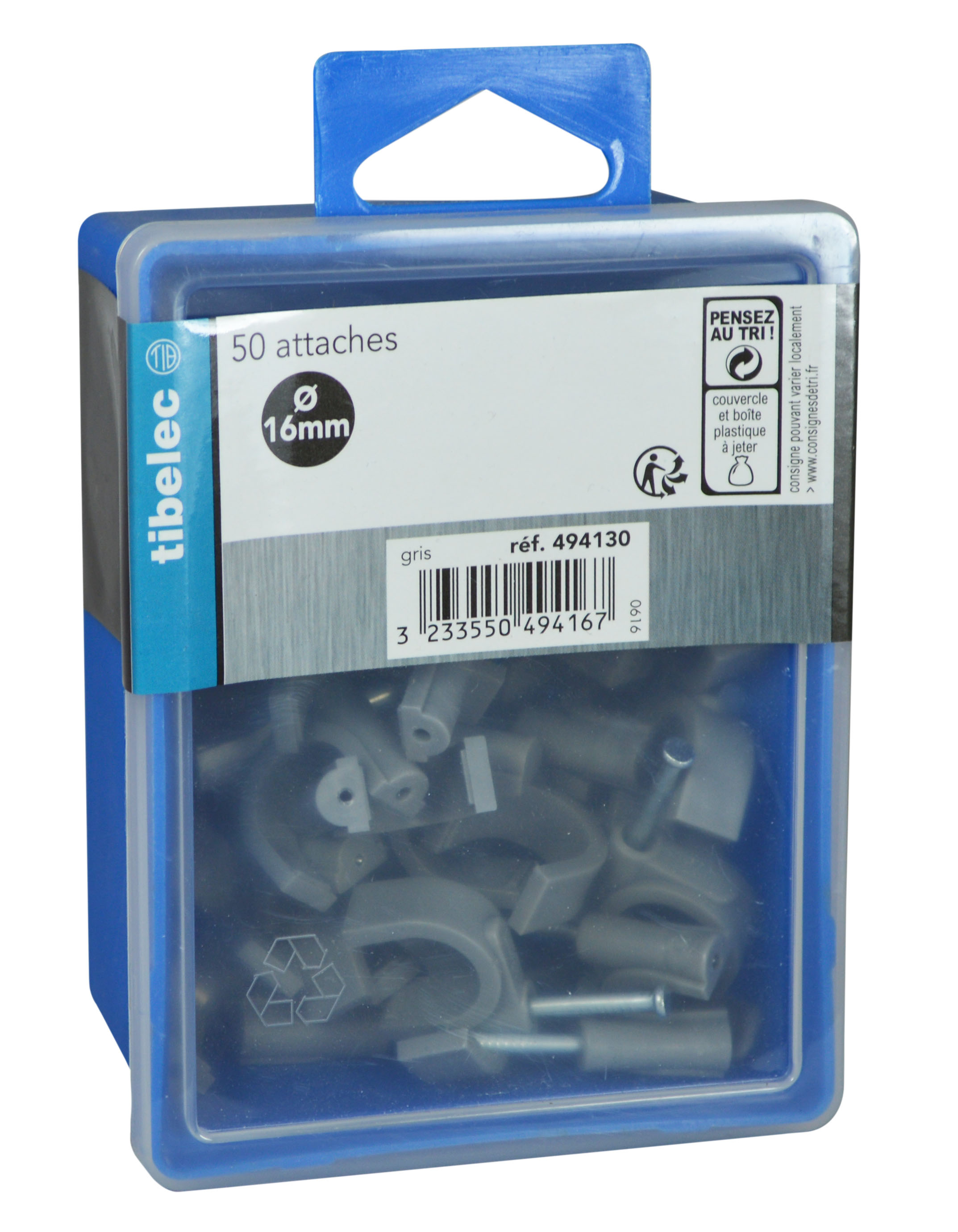 Attaches rondes à clou Ø 16 mm grises 50 pcs TIBELEC
