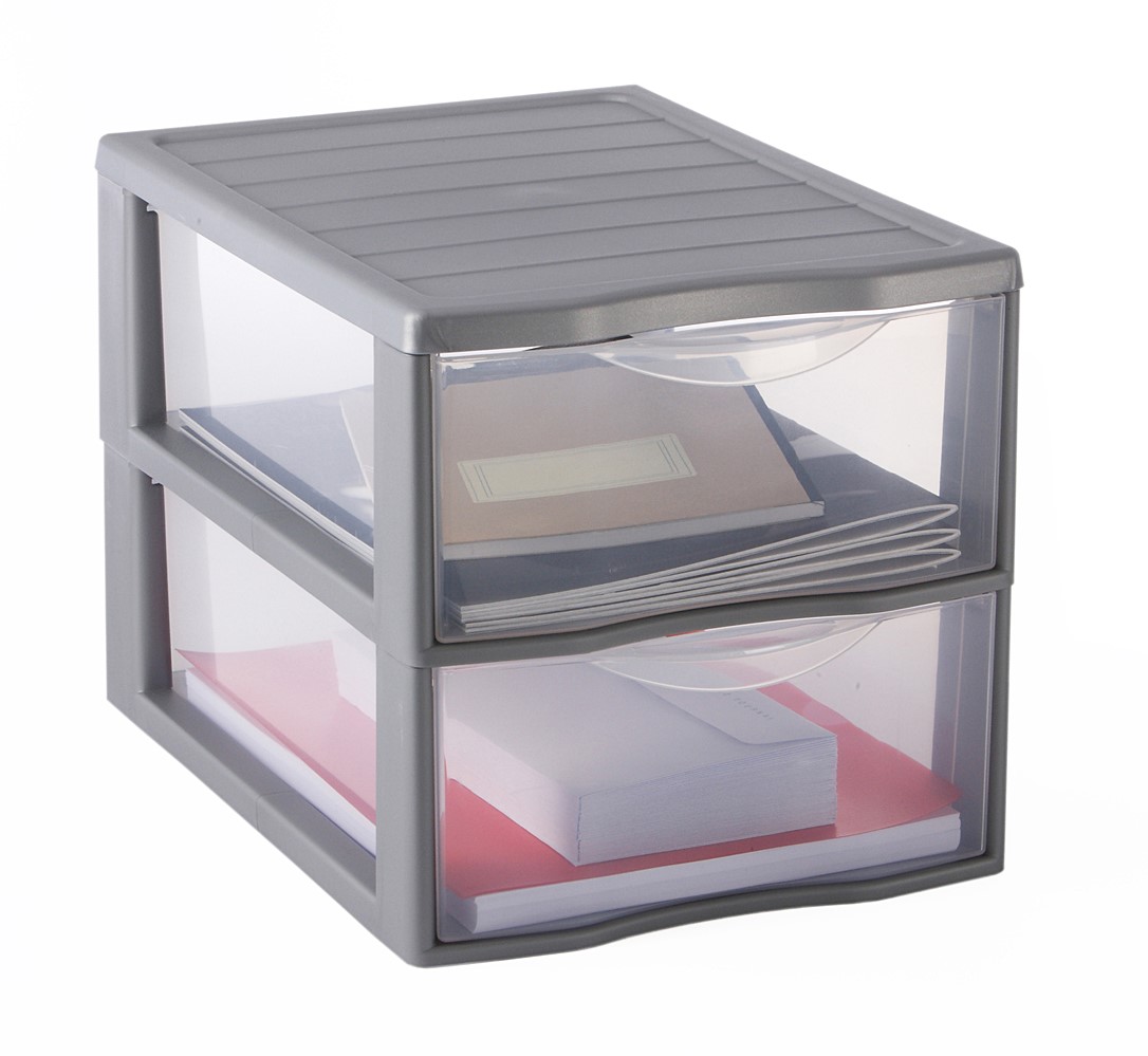 Tour de rangement Orgamix A4 2 tiroirs argent - SUNDIS