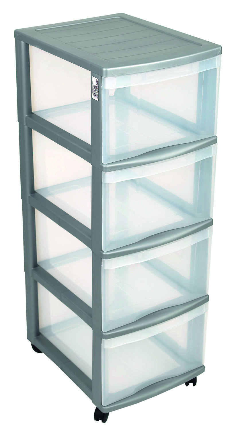 Tour de rangement Optimo 4 tiroirs argent - SUNDIS