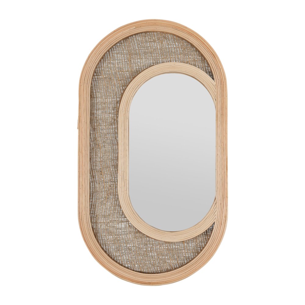 Miroir Luna 28 x 50 cm bois/rotin/lin - OSTARIA