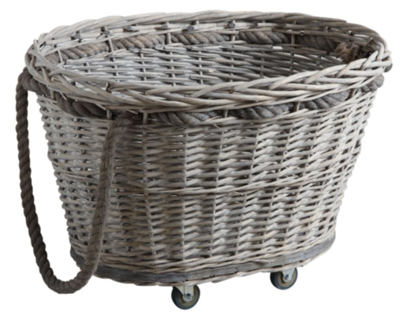 Chariot 4 roues en osier gris