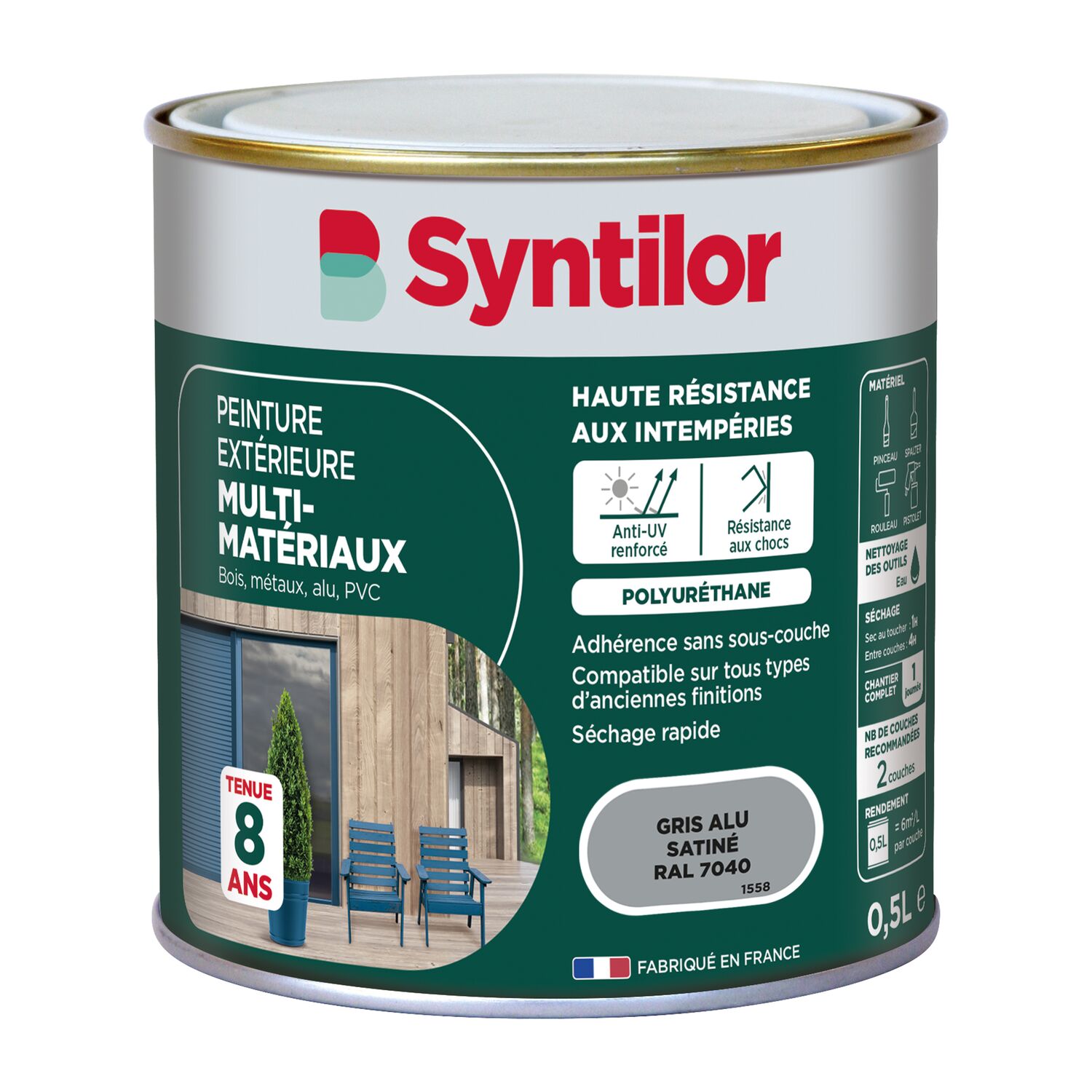 Peinture extérieure multimatériaux 0,5L Gris alu satiné - SYNTILOR