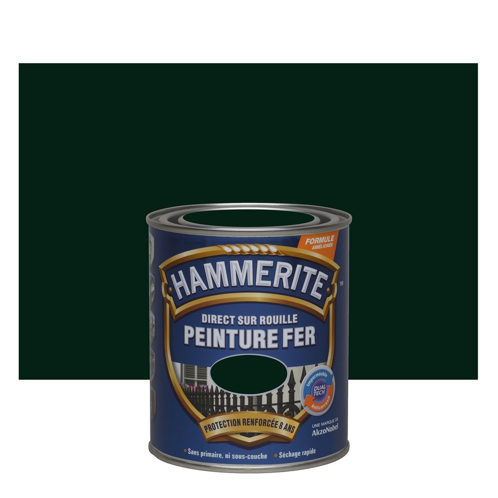 Peinture fer direct sur rouille 0,75L laqué vert forêt brillant HAMMERITE