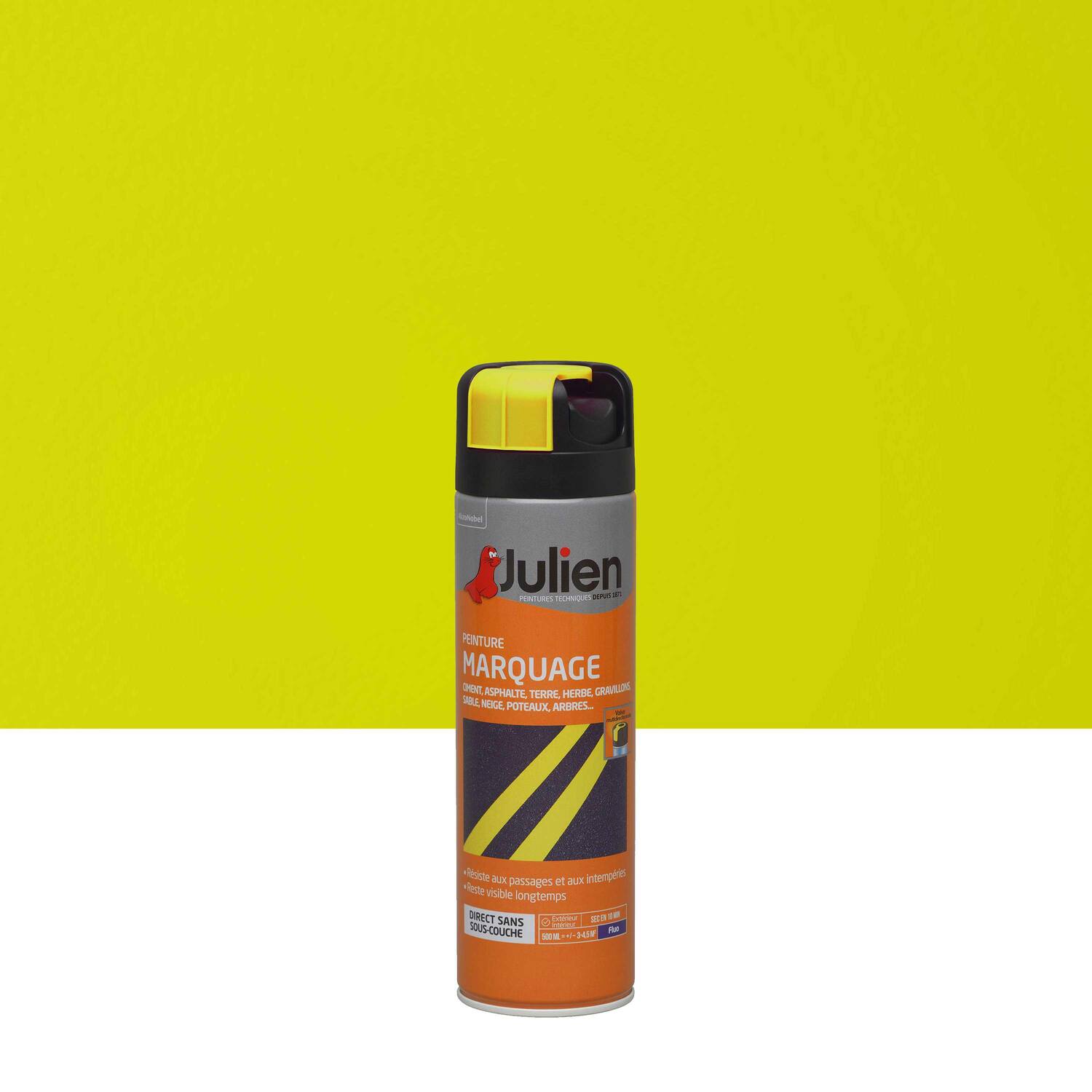 Peinture aérosol Marquage Fluo Jaune 500ml - JULIEN