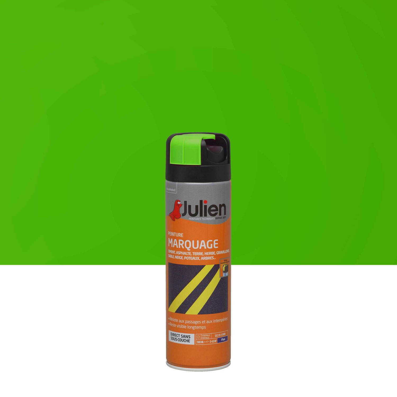 Peinture aérosol Marquage Fluo Vert Fluo 500ml - JULIEN