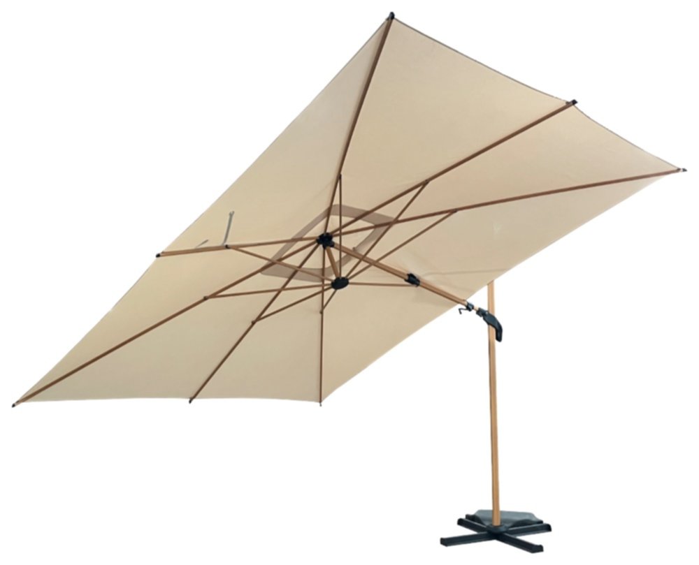 Parasol déporté rectangulaire VIENNA en métal imitation bois - toile coloris écru